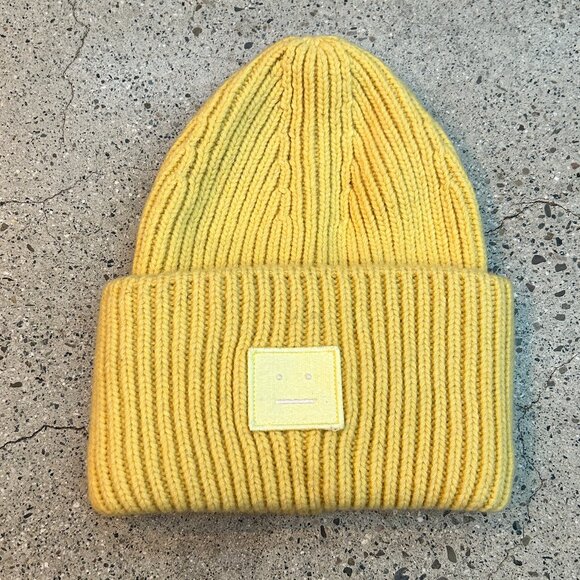 Acne Studios Yellow Logo Beanie - Picture 1 of 4